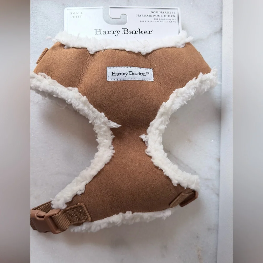 Harry Barker Brown Dog Harness with White Trim small